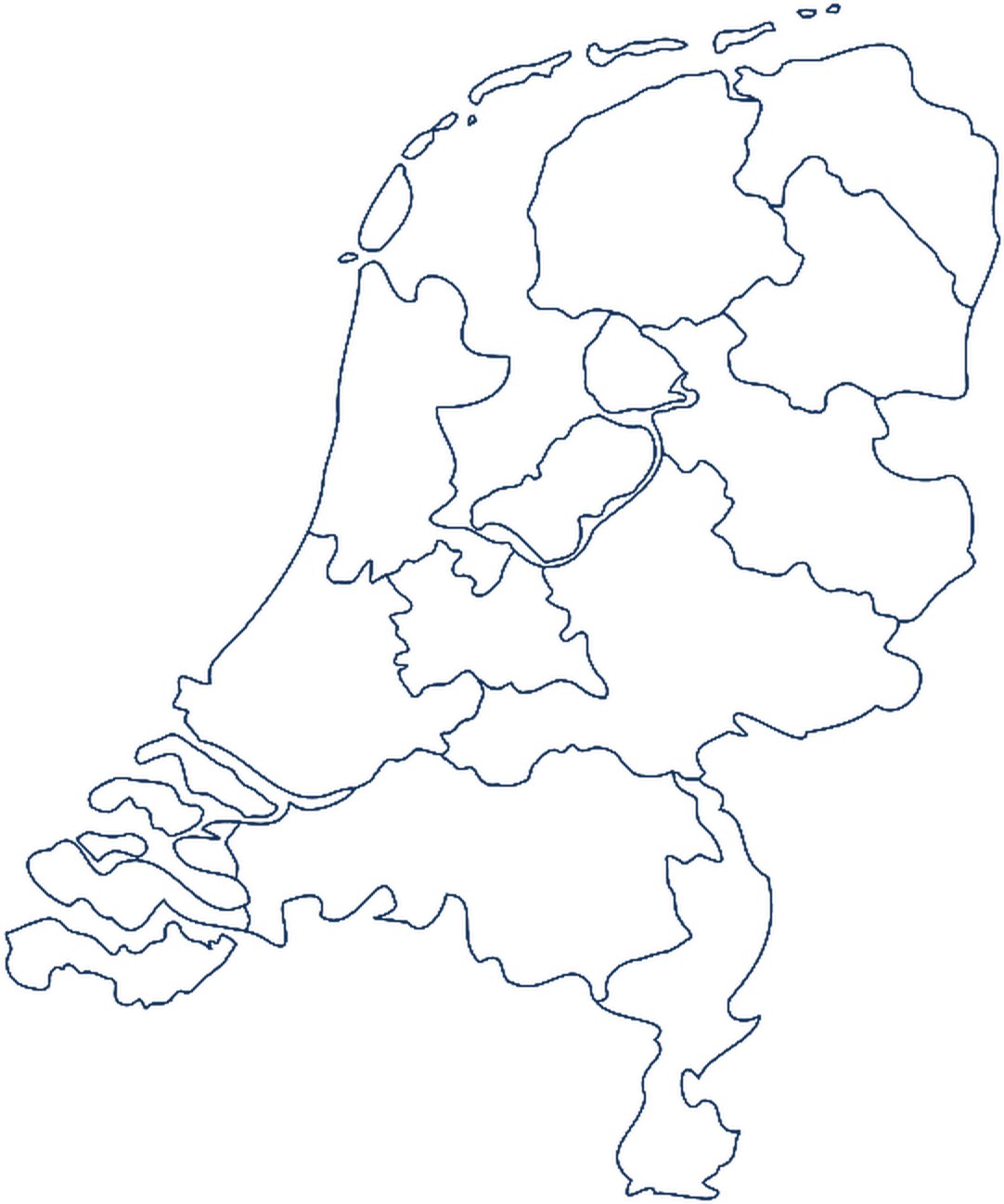 Kaart van Nederland met de twaalf provincies waarin Cargo Hollandia B.V. transport verzorgt